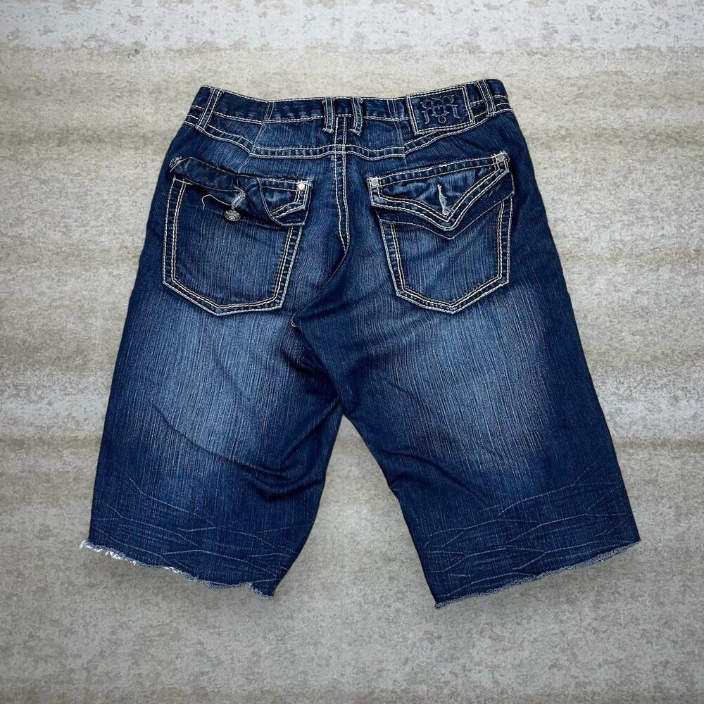 Vintage Y2K Request Skater Wide Leg Jean Shorts 32x14 Baggy Dark Wash Denim Rap